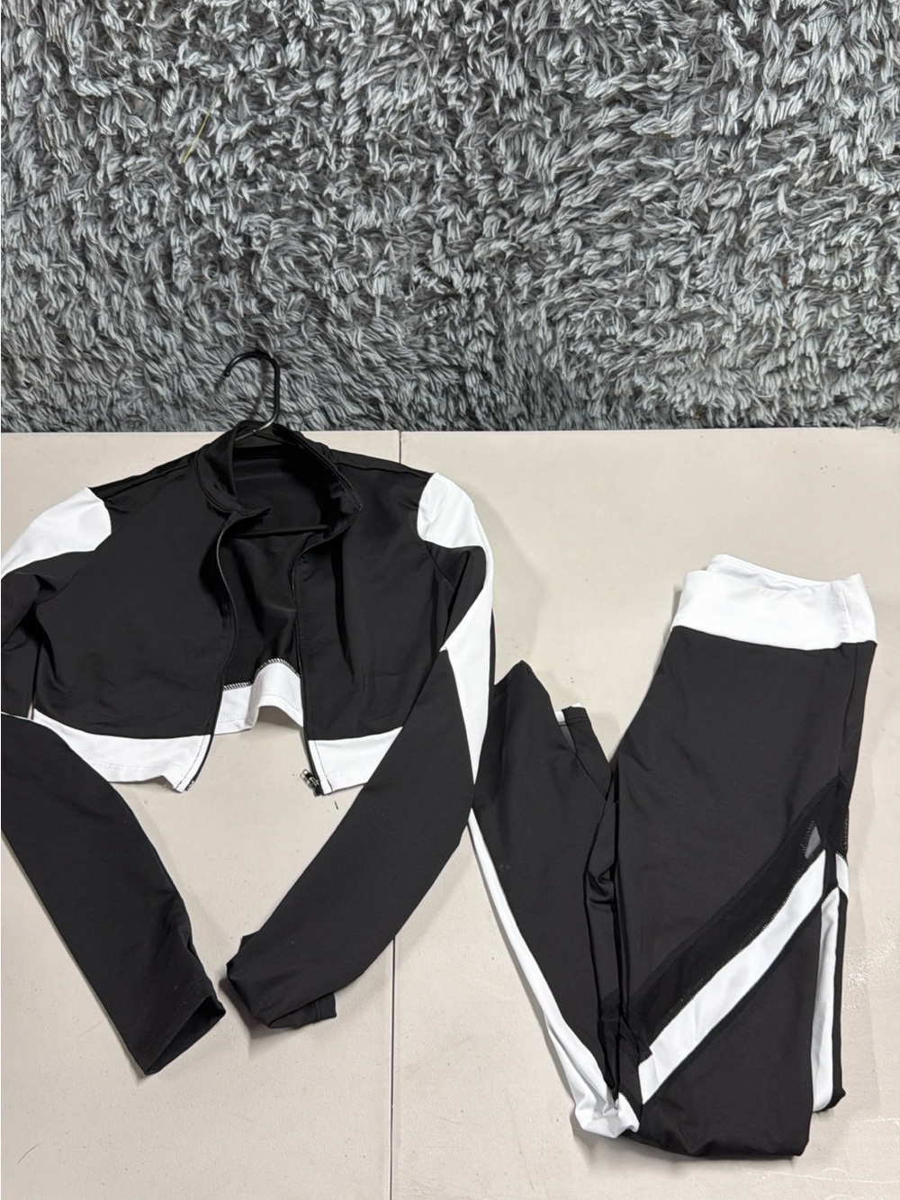 SHEIN Black & White Colorblock Track Jacket and Joggers Set